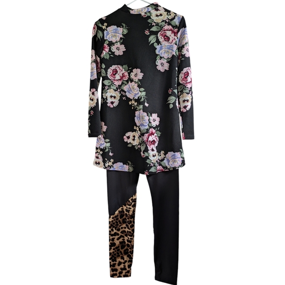 Flower Print Top & Leopard Print Leggings For Girls 11-12y - Picture 1 of 4